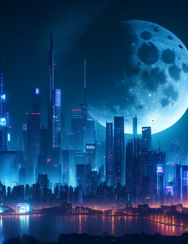 a cityscape night time view of the capital district in the Imperium.